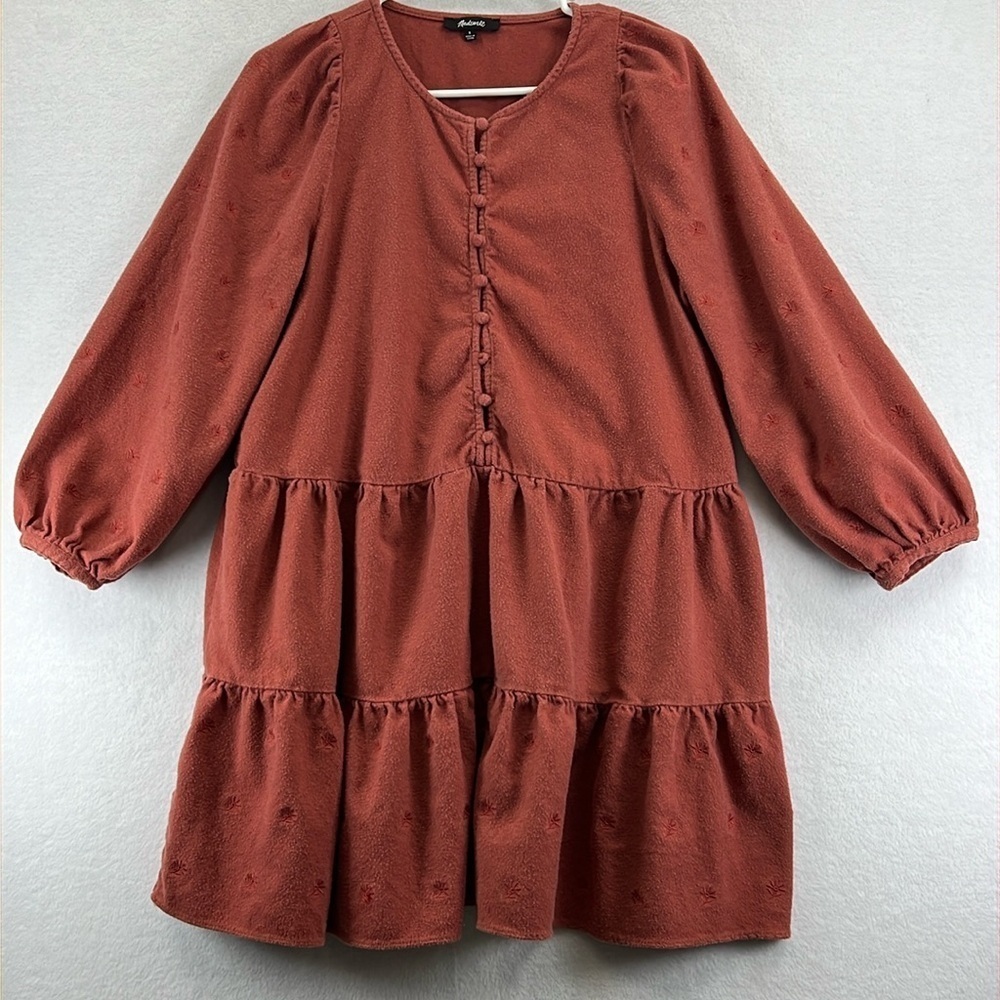 Madewell Women’s Tiered Dress Size Small Rust 100% Cotton Peasant Casual Comfy